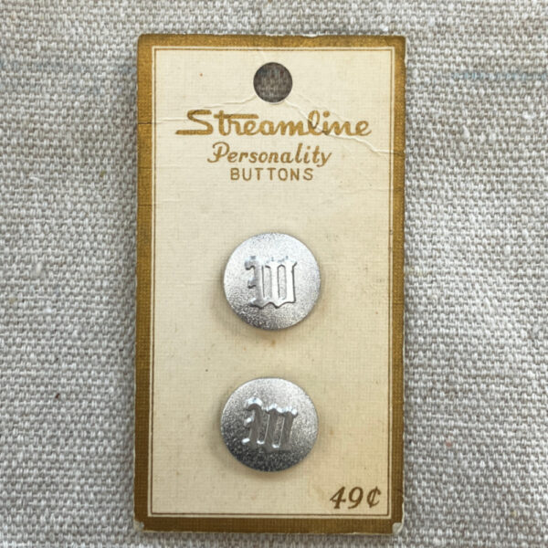 15mm Vintage Streamline Personality Buttons Silver on Card x2 (BUT-033)