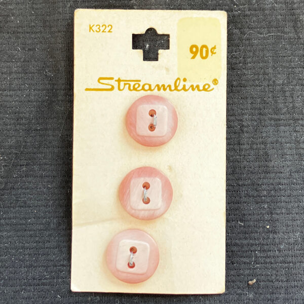 15mm Vintage Streamline Buttons Pink on Card x3 (BUT-039)