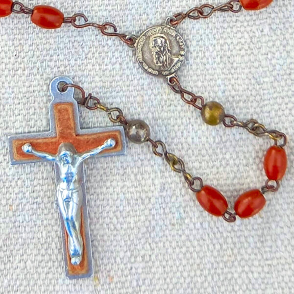 1960s Vintage Rosary Crucifix Pendant Orange-Brown (SANT-009) - Image 2