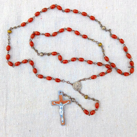 1960s Vintage Rosary Crucifix Pendant Orange-Brown (SANT-009)