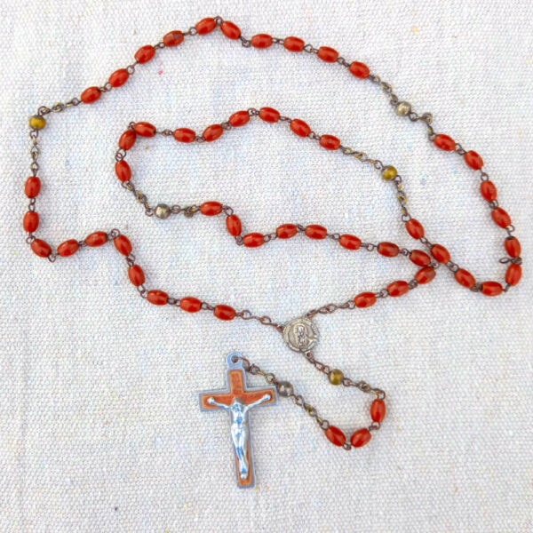 1960s Vintage Rosary Crucifix Pendant Orange-Brown (SANT-009)
