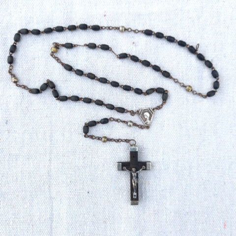1960s Vintage Rosary Crucifix Pendant Ebony (SANT-011)