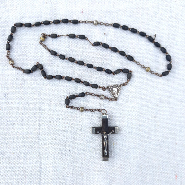 1960s Vintage Rosary Crucifix Pendant Ebony (SANT-011)