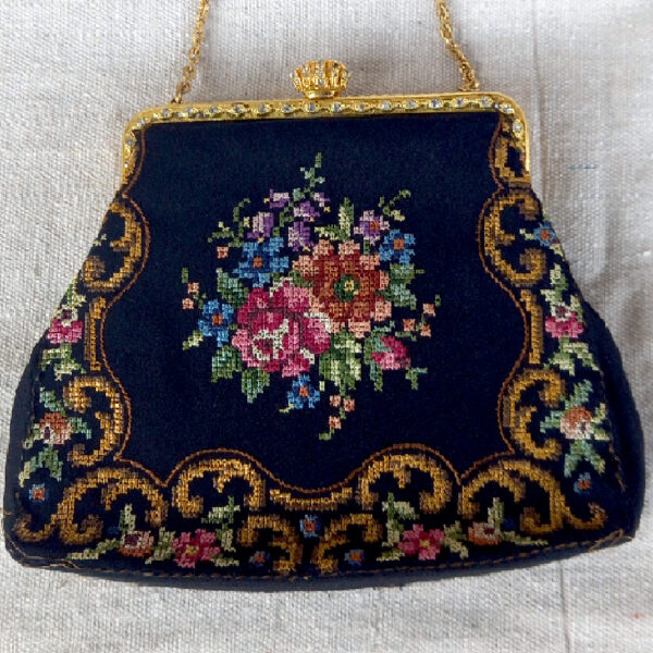 Vintage Black Purse with Embroidery (VC-036) - Image 3