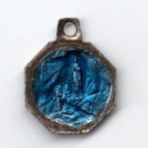 Vintage Religious French Blue Enamel Lourdes Pendant Charm (VCAJ-053) - Image 2