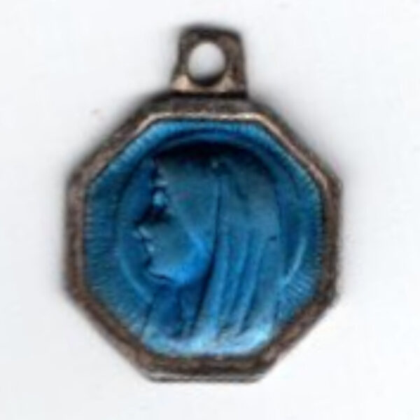 Vintage Religious French Blue Enamel Lourdes Pendant Charm (VCAJ-053)