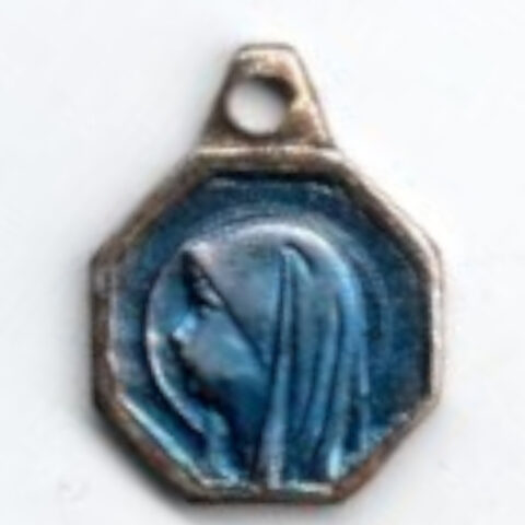 Vintage Religious French Blue Enamel Lourdes Pendant Charm (VCAJ-054)