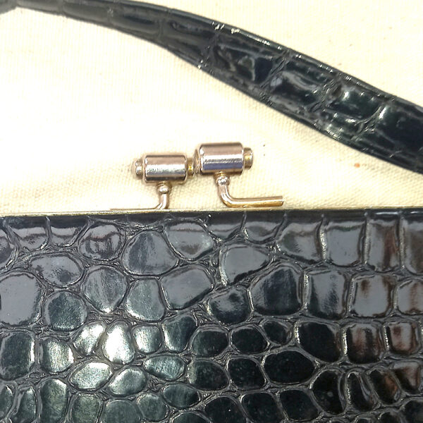 Vintage Crocodile Embossed Black Vinyl Purse by Park Lane (VCBA-006) - Image 2