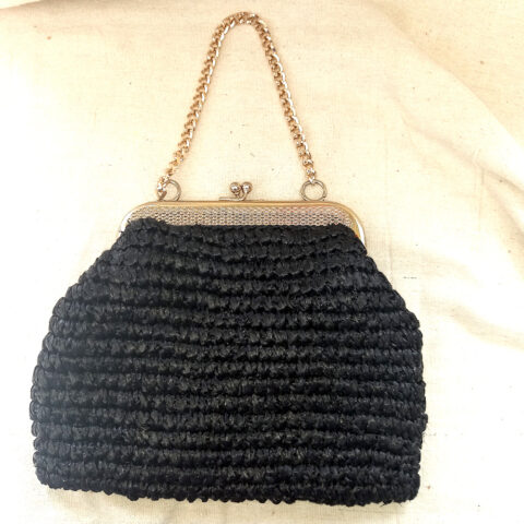Vintage Crochet Raffia Purse Black (VCBA-007)