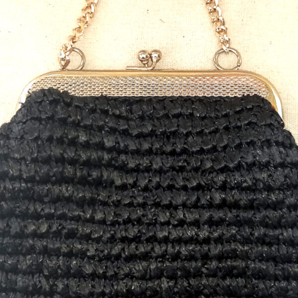 Vintage Crochet Raffia Purse Black (VCBA-007) - Image 2
