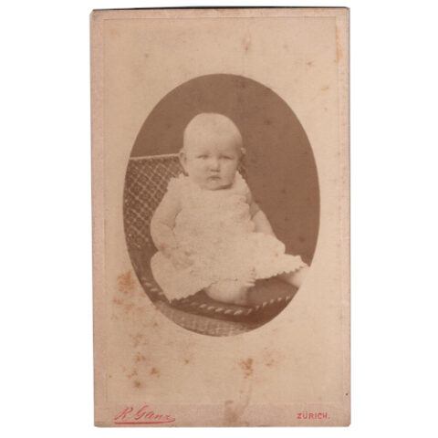 CdV of Toddler Dressed White Sitting by Atelier Ganz Zurich (ANPH-014)