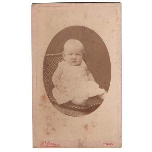 CdV of Toddler Dressed White Sitting by Atelier Ganz Zurich (ANPH-014)