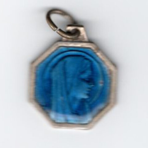 Vintage Religious French Blue Enamel Lourdes Pendant Charm (VCAJ-060)