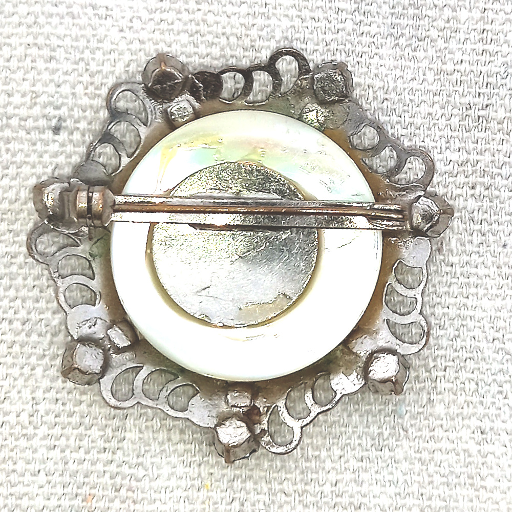 Vintage Marcasite Mother-Of-Pearl Silver-Tone Brooch (VCAJ-069) - Image 2