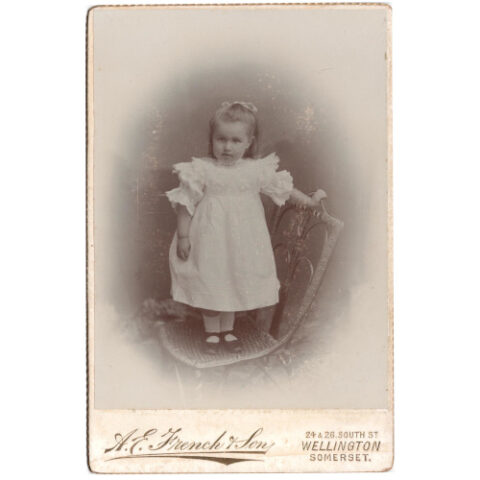 Cabinet Card of Girl in White Dress by A E French & Son (ANPI-011)