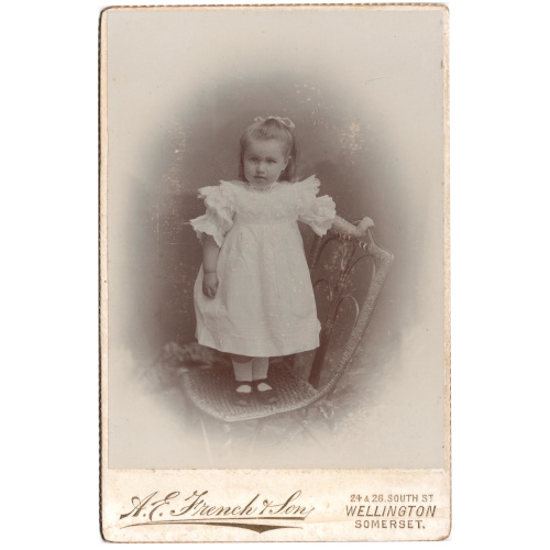 Cabinet Card of Girl in White Dress by A E French & Son (ANPI-011)