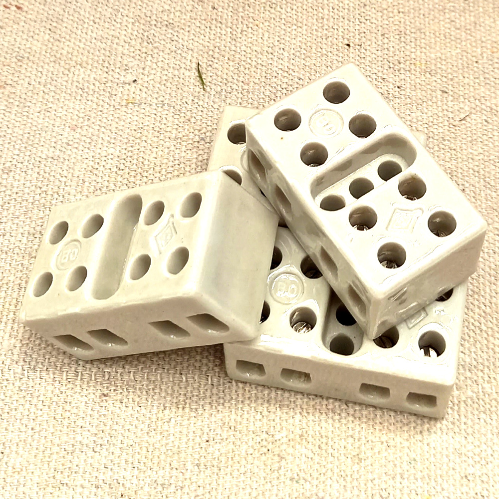 Porcelain Terminal Block 4-Way 1.5mm² 13A 250V NOS (ANTV-046)