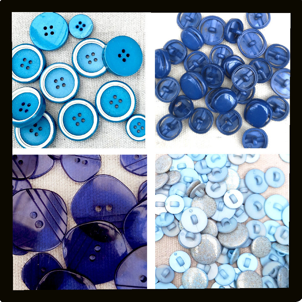 Assorted vintage buttons in shades of blue