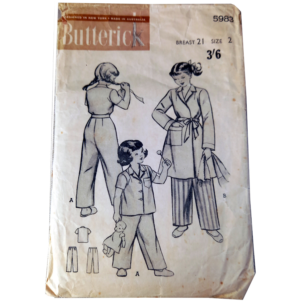 Vintage Butterick Pattern Girls Tailored Pajamas And Robe Set No 5983 (BKSP-004)