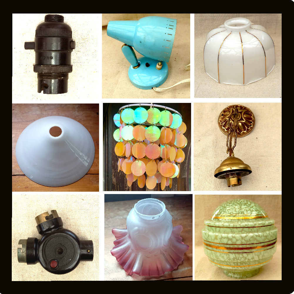 Vintage lamps, lamp shades, and lighting fixtures designed to add a retro or timeless touch to home décor, perfect for living rooms, bedrooms, and more.