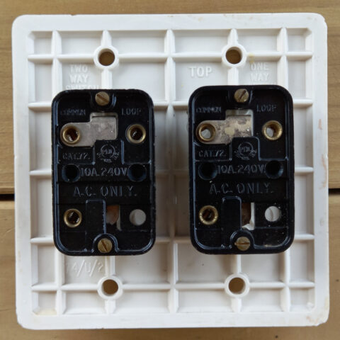 Vintage white Bakelite double rocker power switch by PDL retro electrical fitting