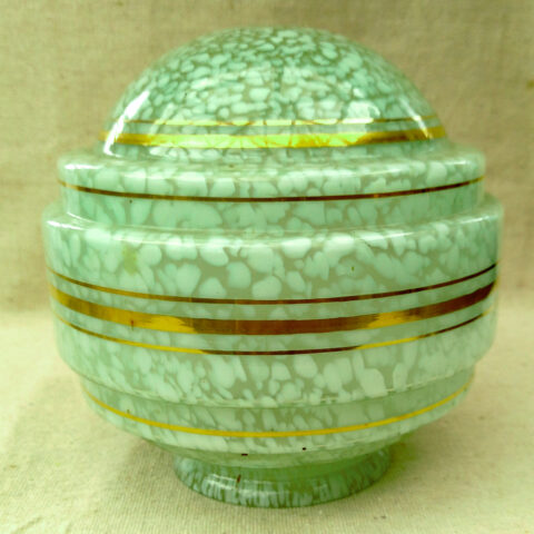 Art Deco Lamp Shade Green Speckled with Gold Bands (LAMP-005)