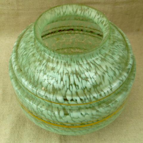 Art Deco green glass lamp shade with gold bands and speckles