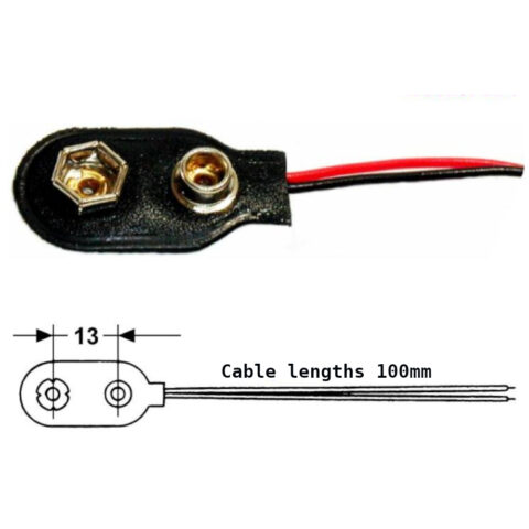 9V battery clip connector with wires for battery holders and electronics projects