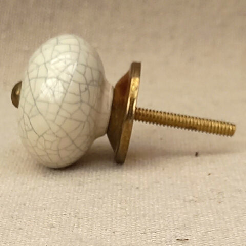 Vintage white crackled ceramic cabinet knob with antique finish