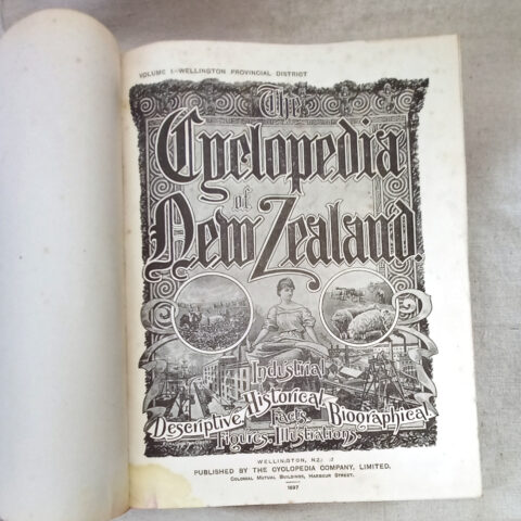 1897 Cyclopedia of New Zealand Volume I Wellington antique book cover and pages