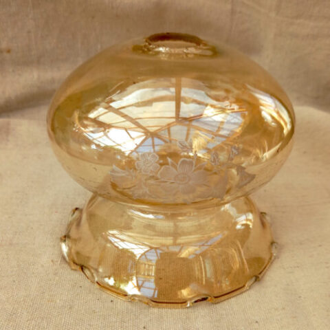 1980s Amber Glass Lamp Shade with White Floral Design (LAMP-022)