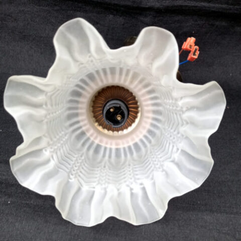 Vintage frosted glass tulip pendant lamp with bayonet fitting, featuring a classic floral-shaped glass shade that diffuses soft ambient light.