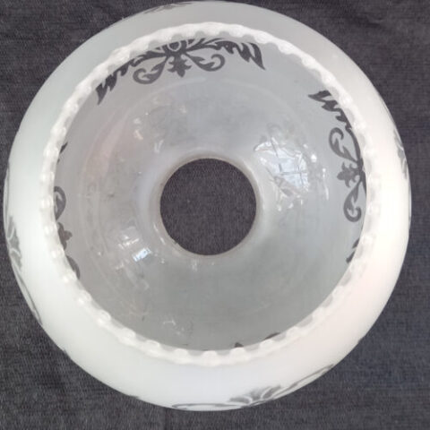 vintage frosted glass globe-shaped lamp shade with decorative pattern and soft diffused lighting