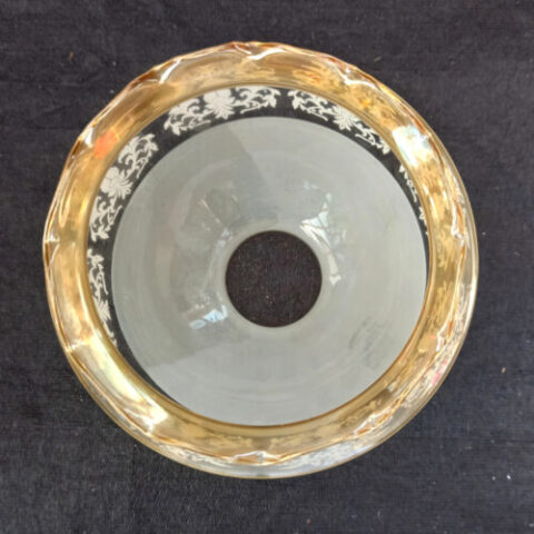 vintage amber frosted glass globe lamp shade with decorative pattern and frilled rim detail