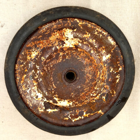 Vintage 165mm toy wheel with steel rim and solid rubber tire for pedal car or soapbox