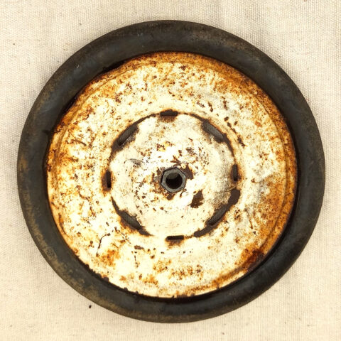 Vintage 145mm toy wheel with steel rim and solid rubber tire
