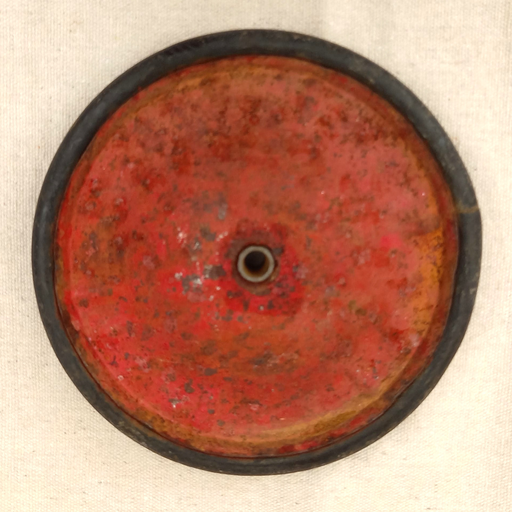 Vintage toy wheel 145mm diameter with black rubber tire and metal hub for restoration or DIY use