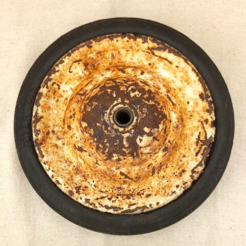 Reid Rubber vintage toy wheel 165mm diameter with durable rubber tire and sturdy hub for restoration or DIY use