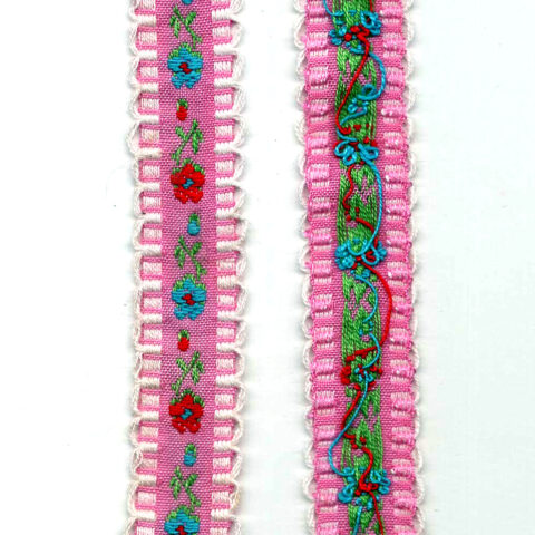 17mm Retro Jacquard Ribbon Pink (UB-035) Sold by the Meter