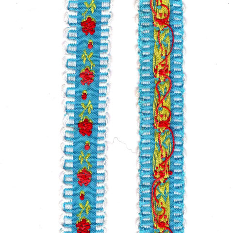 17mm Retro Jacquard Ribbon Turquoise (UB-041) Sold by the Meter