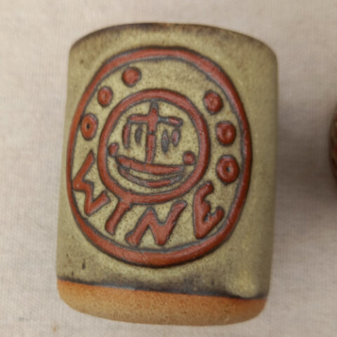 Tremar Cornish pottery wine jug with six matching wine cups vintage British pottery set