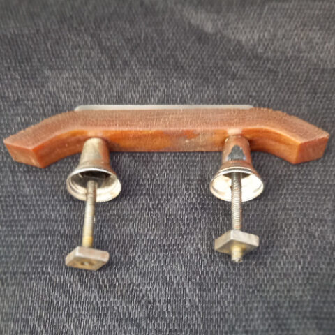 Art Deco pull handle with marbled tan Bakelite and chrome finish, 45mm centre to centre spacing