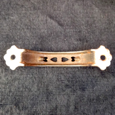 vintage ornate metal drawer pull with decorative design and 85mm centre to centre spacing