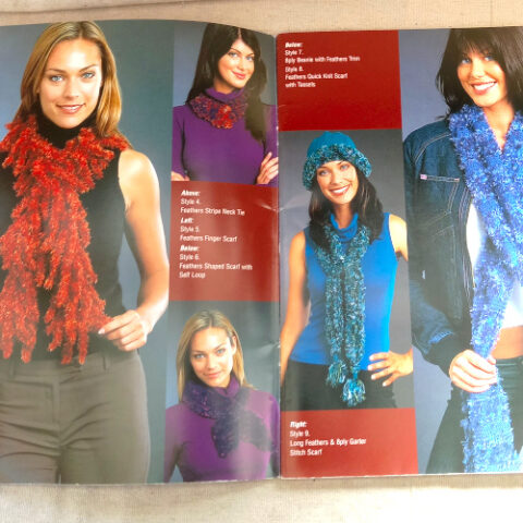 Patons Book 1208 Feathers and 8-ply knitting pattern book featuring garment designs in sizes 6 to 24