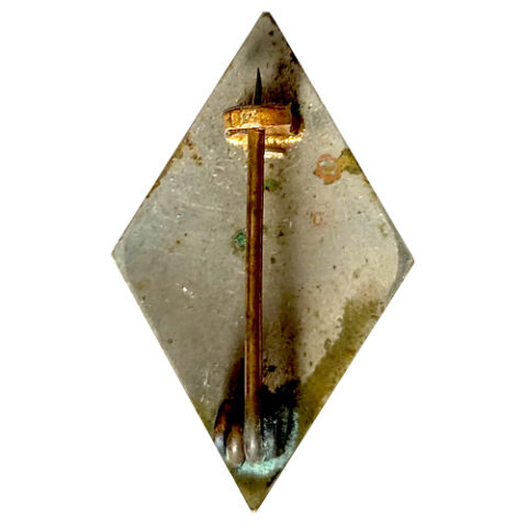 Vintage Boys’ Brigade “Sure & Steadfast” diamond-shaped service pin with worn chrome plating