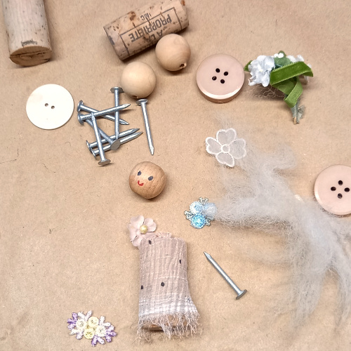 Materials to make a wine cork doll