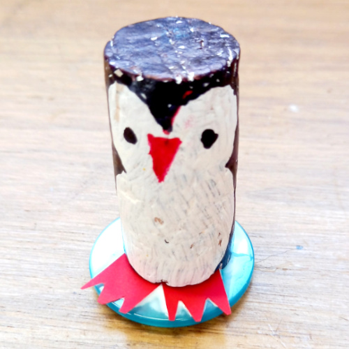 Penguin made from a recycled wine cork craft