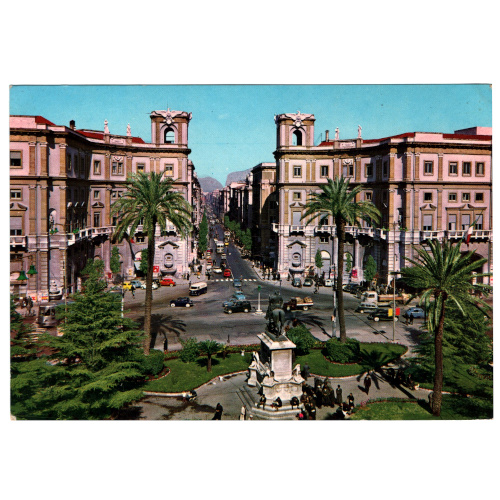 1970s postcard of Giulio Cesare Square Palermo Italy