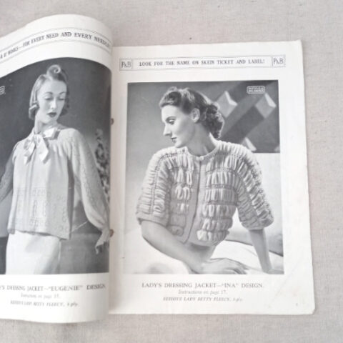 Vintage knitting book cover titled 1930s Patons & Baldwins’ Specialty Knitting Book No. 119 featuring classic knitting patterns.