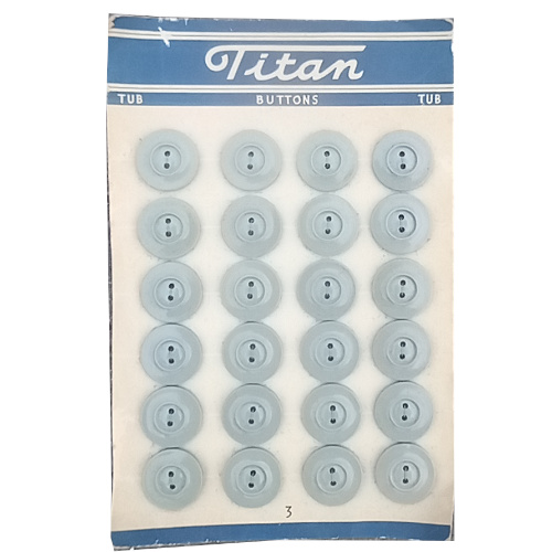 Pack of 24 vintage style 22mm grey titan buttons displayed on card for sewing and craft use